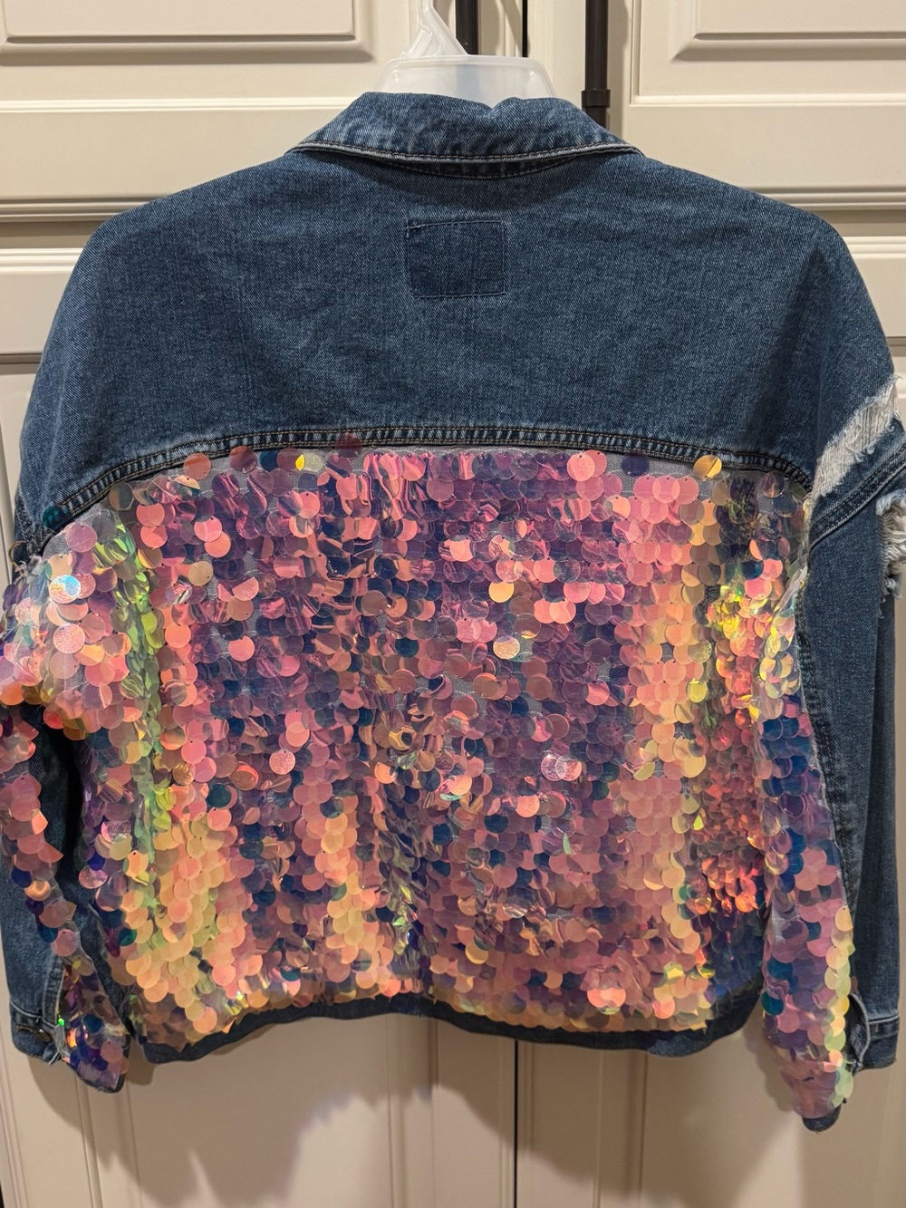 Iridescent Sequin Back Denim Jacket